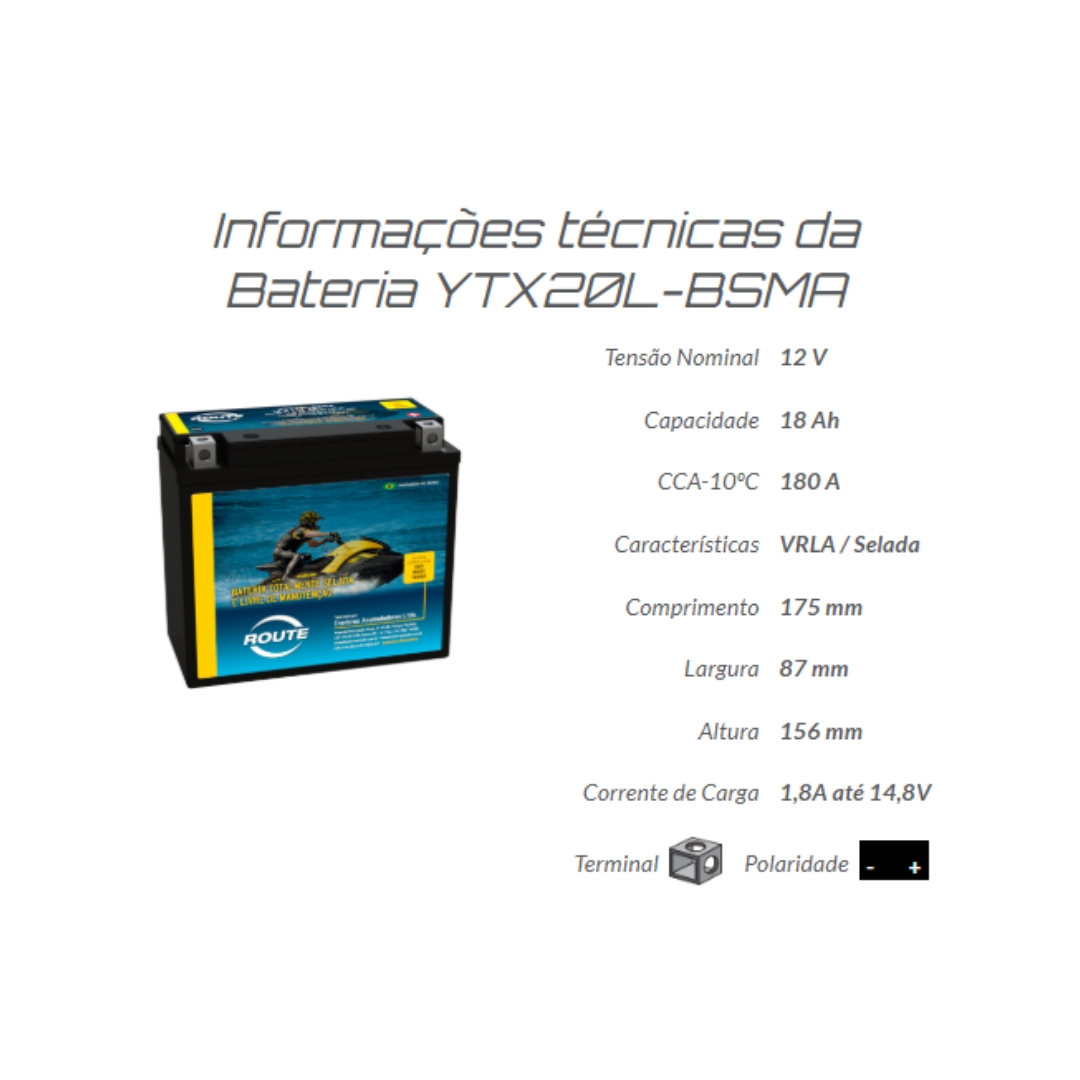 Bateria Route Jet Sky Seadoo 155 Wake (ytx20l-bsma) Bateria Route Jet Sky Seadoo 155 Wake (ytx20l-bsma)